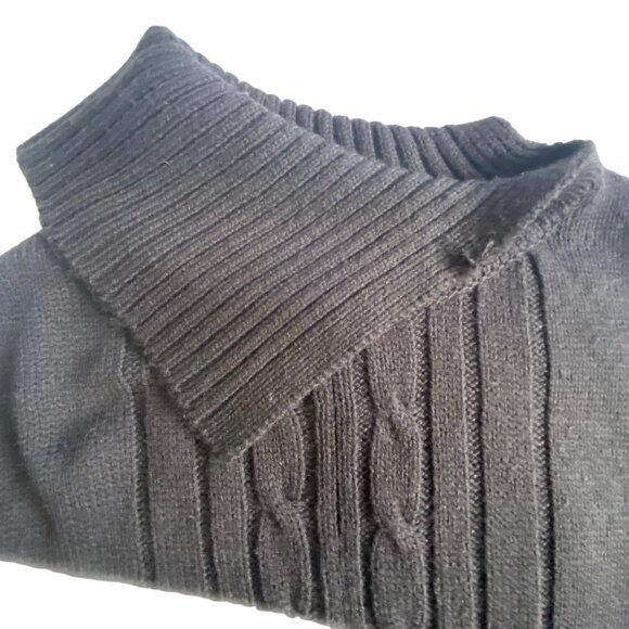 Vintage ESCIO Korean Knit Faded Black Cable Asymmetrical Collar Sweater Poncho - Picture 5 of 12